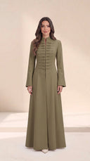 The Najat Military Pleat Front Abaya, in Green, front view