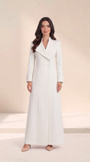 The Rofaida Asymmetric Lapel Abaya, in Off White, front view