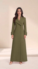 The Rofaida Asymmetric Lapel Abaya, in Green, front view