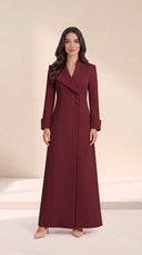 The Rofaida Asymmetric Lapel Abaya, in Burgundy, front view
