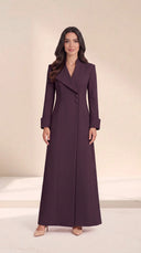 The Rofaida Asymmetric Lapel Abaya, in Dark Purple, front view