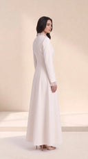 The Rummana Sheer Ruffle Trim Abaya with Buttoned Waist Tabs