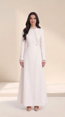 The Rummana Sheer Ruffle Trim Abaya with Buttoned Waist Tabs