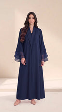 The Ameera Pleated Trim Abaya with Layered Sheer Cuffs