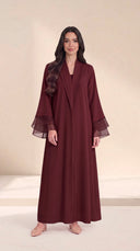 The Ameera Pleated Trim Abaya with Layered Sheer Cuffs
