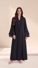 The Ameera Pleated Trim Abaya with Layered Sheer Cuffs