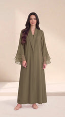 The Ameera Pleated Trim Abaya with Layered Sheer Cuffs