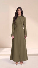 The Rummana Sheer Ruffle Trim Abaya with Buttoned Waist Tabs
