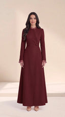 The Rummana Sheer Ruffle Trim Abaya with Buttoned Waist Tabs