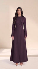 The Rummana Sheer Ruffle Trim Abaya with Buttoned Waist Tabs