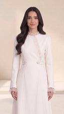 The Rummana Sheer Ruffle Trim Abaya with Buttoned Waist Tabs