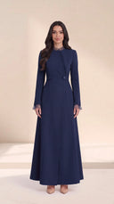 The Rummana Sheer Ruffle Trim Abaya with Buttoned Waist Tabs