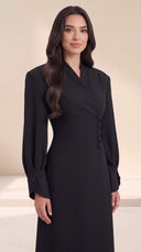 The Aliya Button-Waist Abaya with Wrap Collar