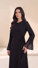 The Ruban Tie-Waist Abaya with Sheer Flared Cuffs