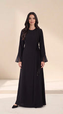 The Ruban Tie-Waist Abaya with Sheer Flared Cuffs