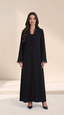 The Kamila Ruffle Trim Abaya with Single-Button Front
