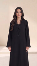 The Kamila Ruffle Trim Abaya with Single-Button Front