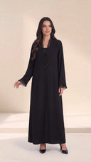 The Kamila Ruffle Trim Abaya with Single-Button Front