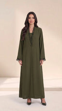 The Kamila Ruffle Trim Abaya with Single-Button Front