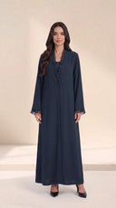The Kamila Ruffle Trim Abaya with Single-Button Front