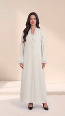 The Kamila Ruffle Trim Abaya with Single-Button Front