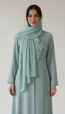 The Fariha Wrap Collar Asymmetric Button Abaya