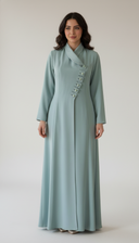 The Fariha Wrap Collar Asymmetric Button Abaya