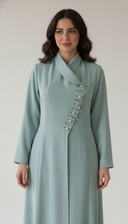 The Fariha Wrap Collar Asymmetric Button Abaya