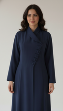 The Fariha Wrap Collar Asymmetric Button Abaya