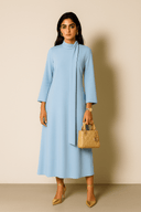 Aisha Baby Blue Scarf Neck Modest Dress - The Abaya Lab