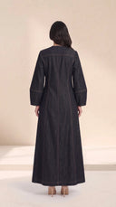 The Zuhra Button-Front Abaya with Contrast Topstitching