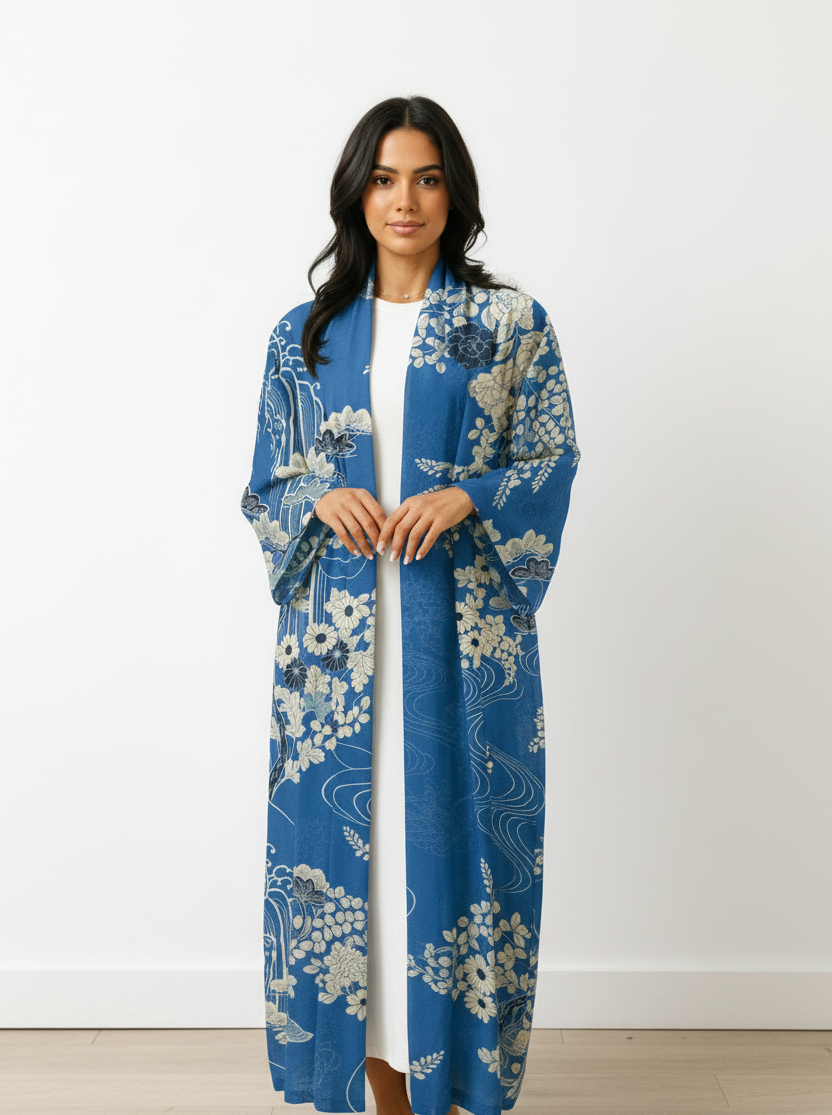 The Hind Blue Ocean Floral Print Abaya