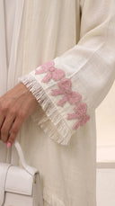 The Mariam Linen Blend Abaya with Bow Embroidered Cuff Detail