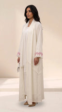 The Mariam Linen Blend Abaya with Bow Embroidered Cuff Detail