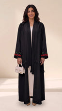 The Hoor Linen Blend Abaya with Cherry Embroidered Cuff Detail