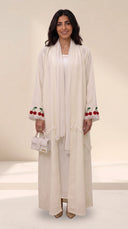The Hoor Linen Blend Abaya with Cherry Embroidered Cuff Detail
