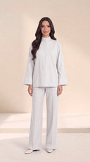The Nafisa Bib Front Placket Set, in Off White, front view