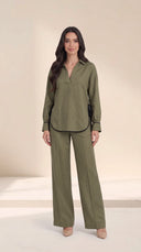 The Dalal Piped Side-Tie Hem Set, in Green, front view