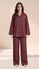 The Zakiya Pearl Frog Fastening Set, in Burgundy, front view
