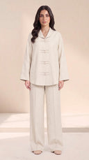 The Zakiya Pearl Frog Fastening Set, in Off White, front view