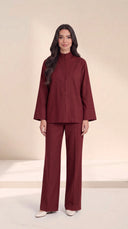 The Nafisa Bib Front Placket Set, in Burgundy, front view