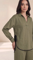 The Dalal Piped Side-Tie Hem Set, in Green, detail view