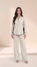 The Dalal Piped Side-Tie Hem Set, in Off White, front view