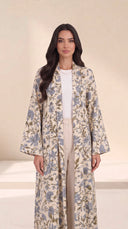 The Nisa Botanical Print Open-Front Abaya