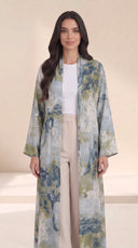 The Rafiqa Abstract Botanical Print Open-Front Abaya