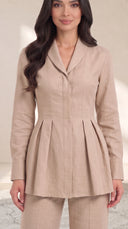 The Ruqaya Pleated Peplum Set, in Beige, front view