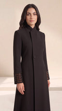 The Nouran Lattice Cutout Cuff Abaya, in Black, front view