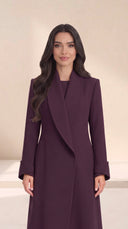 The Buthaina Wide Shawl Collar Abaya, in Dark Purple, front view