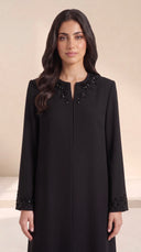 The Fareeda Beaded Branch Neckline Abaya, in Black, front view