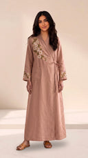 The Hajar Floral Embroidered Linen Blend Wrap Abaya